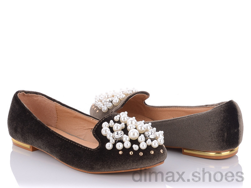 Diana 842-410 туфли женские бархат отд.жемчуг коричневые Балетки